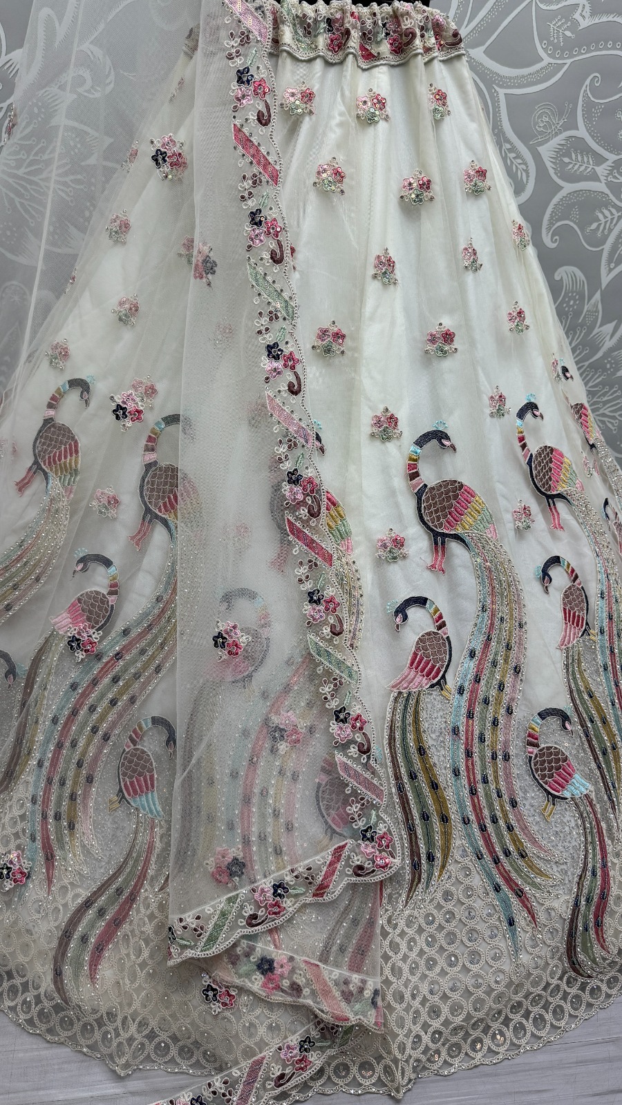 ANJANI ART D.NO 2852 WHOLESALE HEAVY NET DESIGNER LEHENGAS