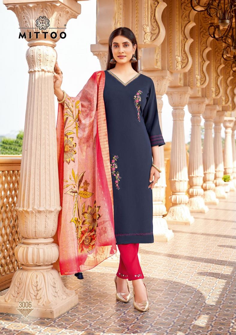 MITTOO AAYUSHI VISCOSE SILK THREAD WORK READYMADE UNIQUE SUITS