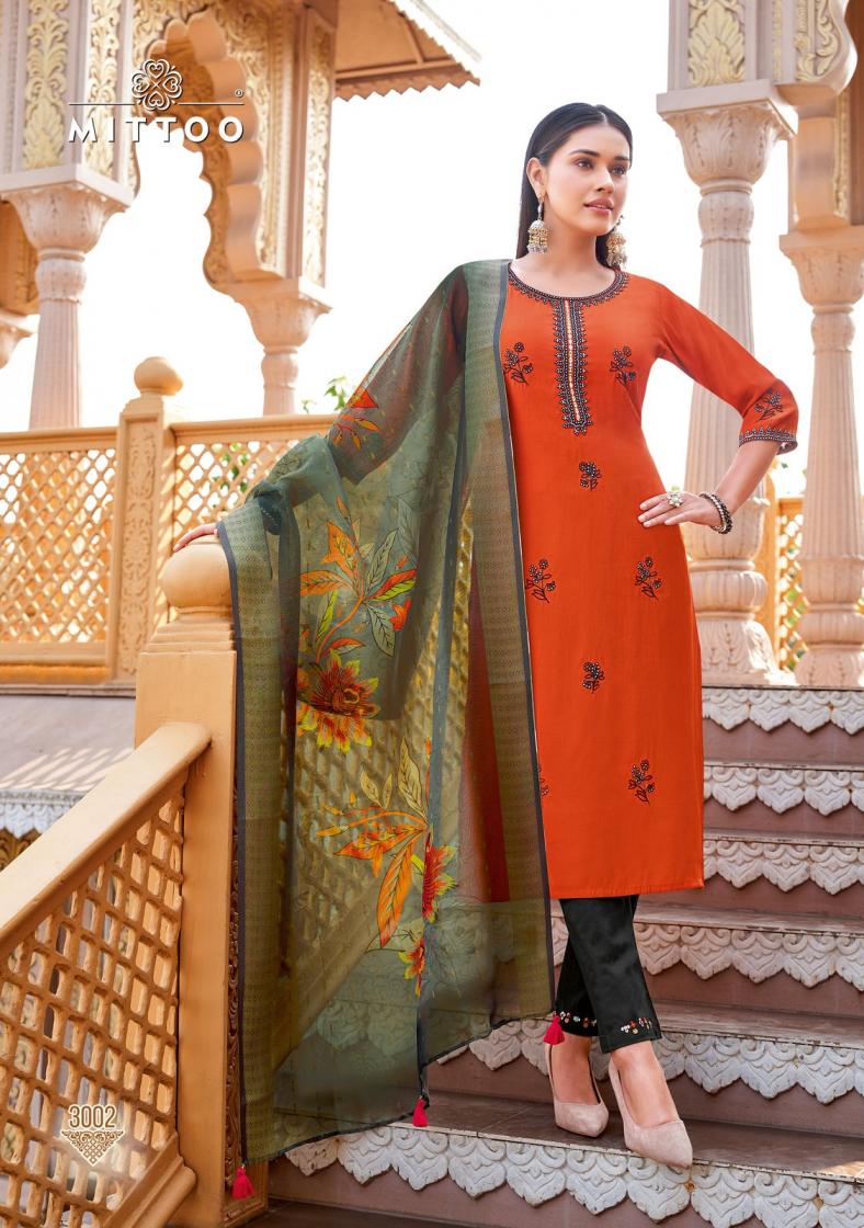 MITTOO AAYUSHI VISCOSE SILK THREAD WORK READYMADE UNIQUE SUITS