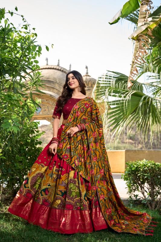 MUSAFIR LNB1219 TUSSAR SILK FESTIVE HALF SAREE STITCH LEHENGA UNSTITCH CHOLI