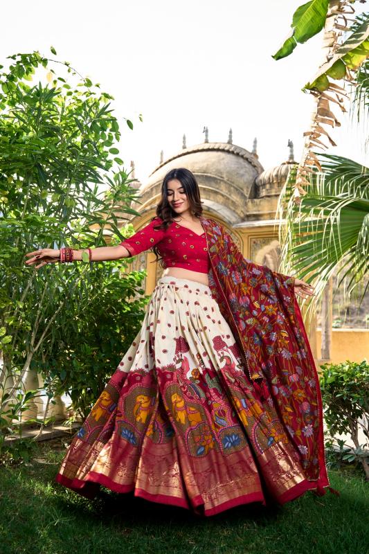 MUSAFIR LNB1219 TUSSAR SILK FESTIVE HALF SAREE STITCH LEHENGA UNSTITCH CHOLI