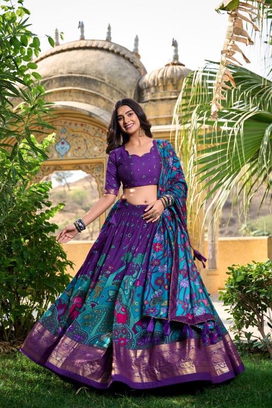 MUSAFIR LNB1219 TUSSAR SILK FESTIVE HALF SAREE STITCH LEHENGA UNSTITCH CHOLI