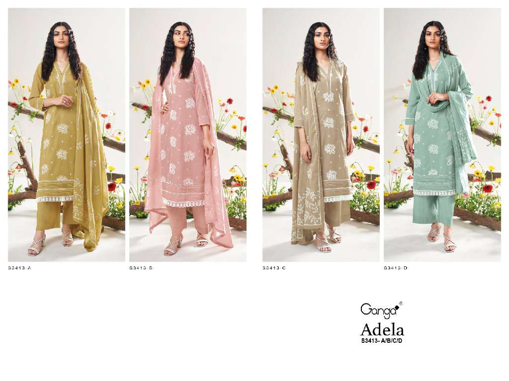 GANGA ADELA S3413 WHOLESALE PREMIUM MAL WITH EMBROIDERY WORK DESIGNER SUITS ONLINE