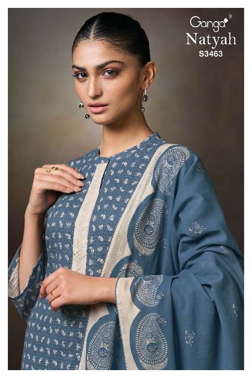 GANGA NATYAH S3463 WHOLESALE PREMIUM COTTON WITH KHADI PRINT DRESS