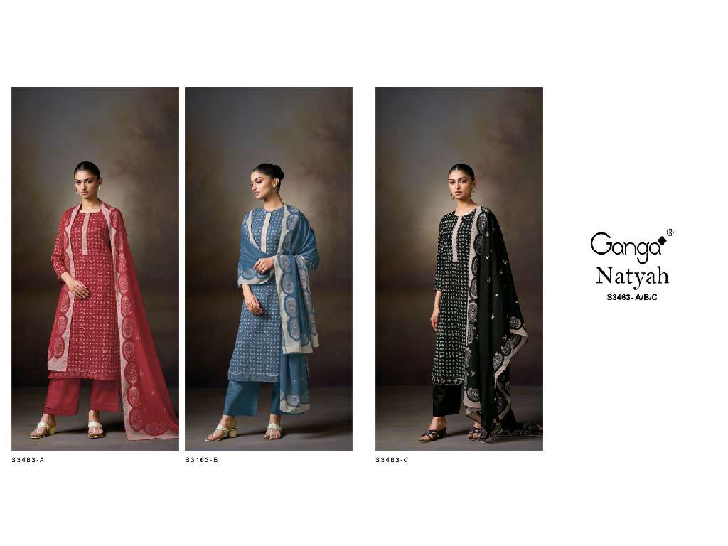 GANGA NATYAH S3463 WHOLESALE PREMIUM COTTON WITH KHADI PRINT DRESS