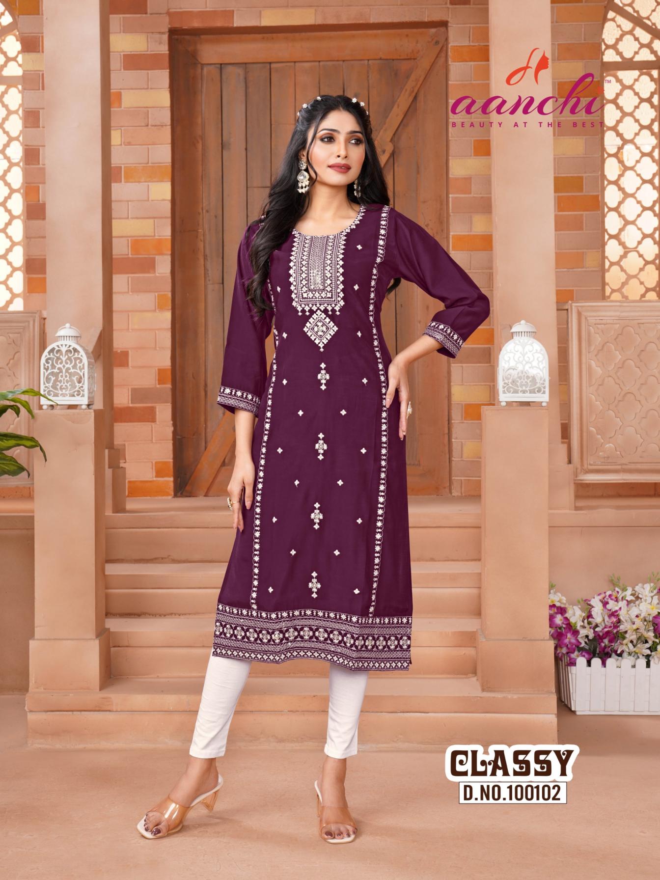CLASSY BY AANCHI ROMAN SILK READYMADE UNIQUE KURTIS