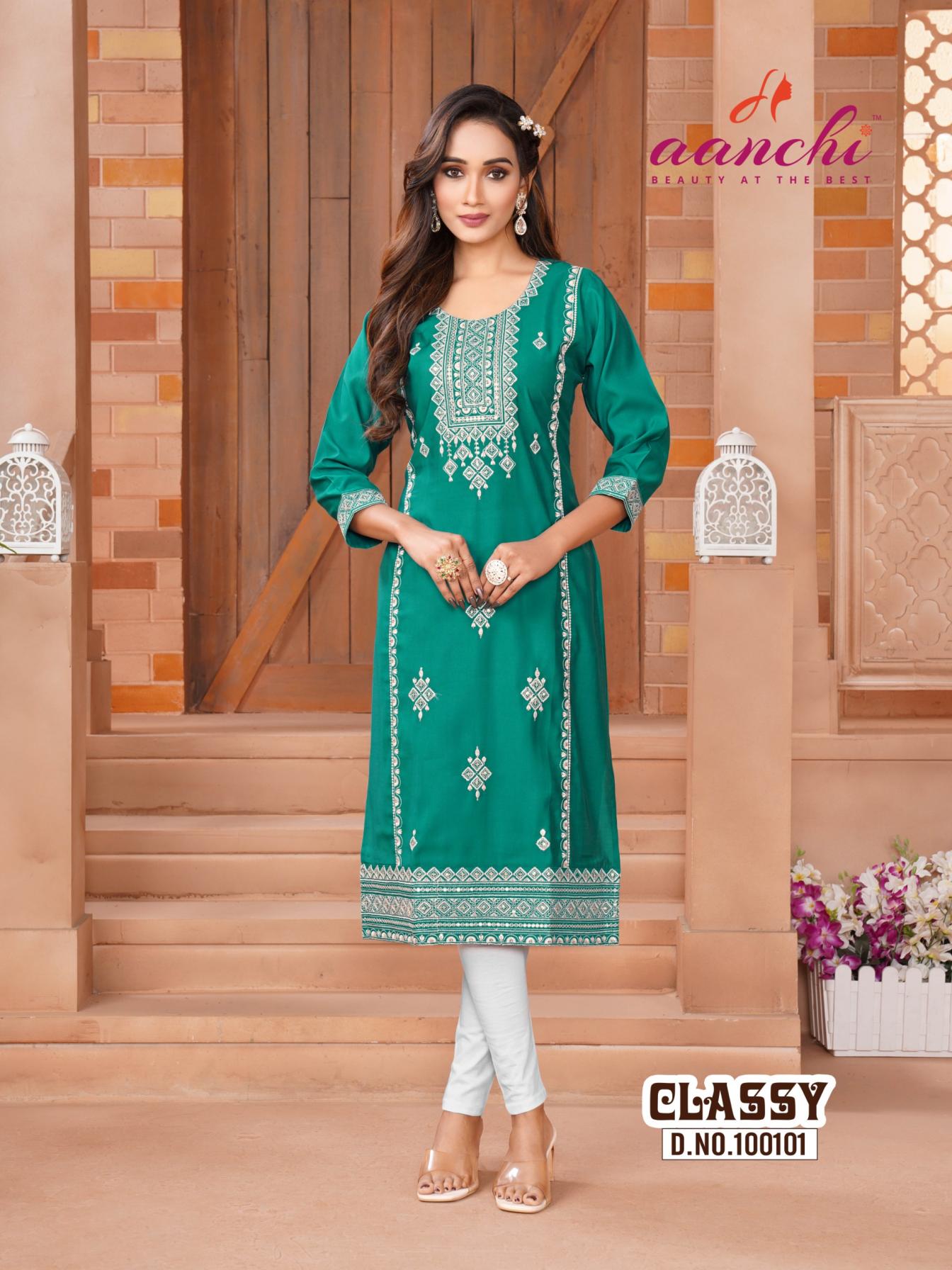 CLASSY BY AANCHI ROMAN SILK READYMADE UNIQUE KURTIS