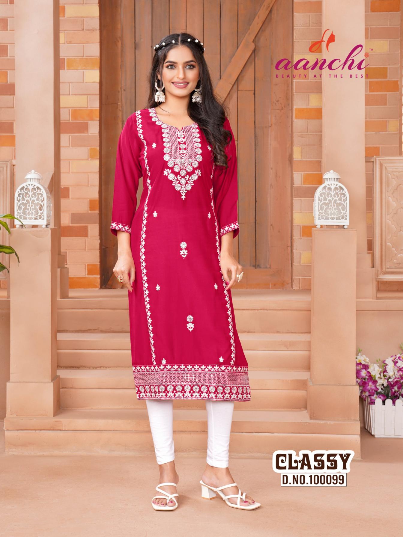 CLASSY BY AANCHI ROMAN SILK READYMADE UNIQUE KURTIS