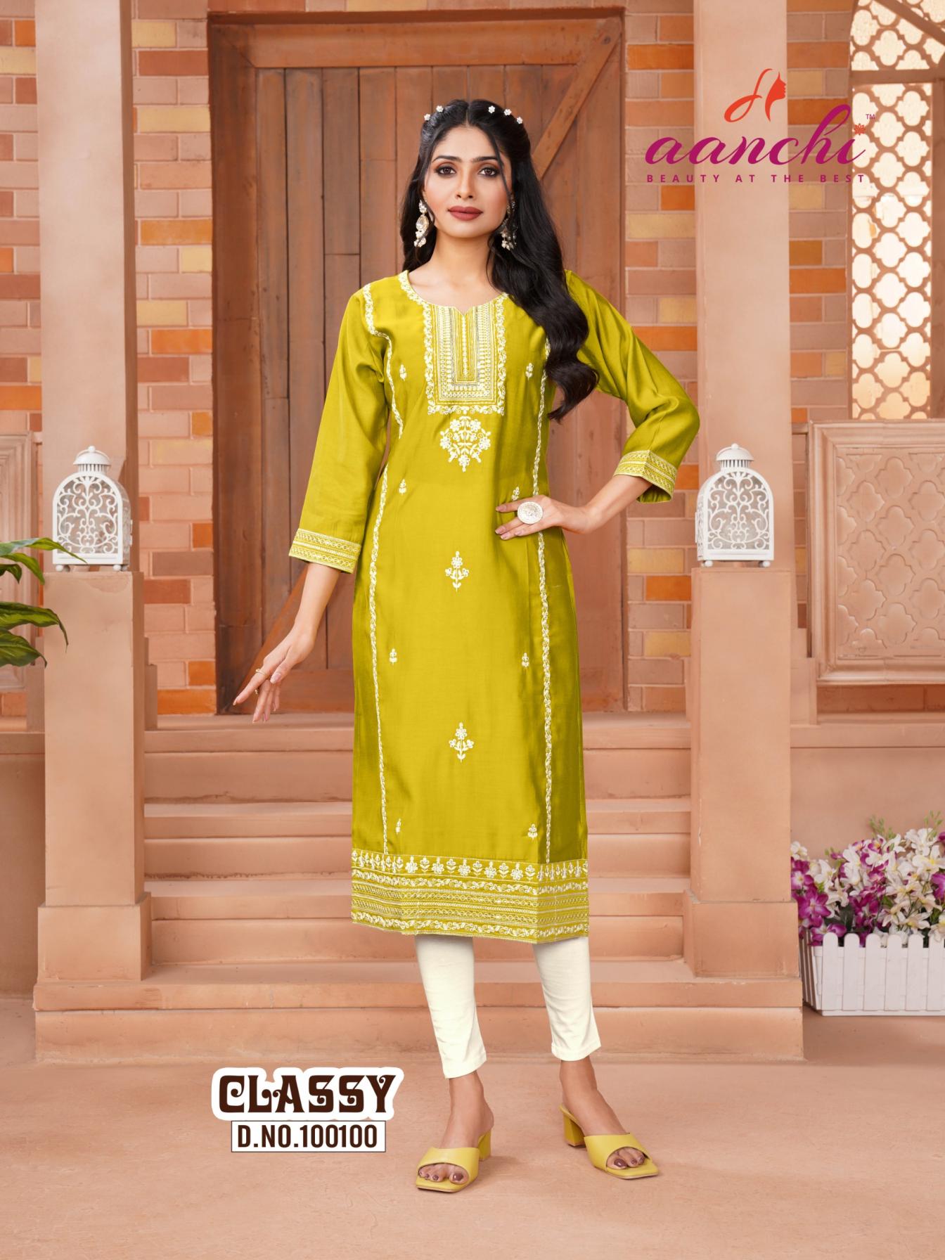 CLASSY BY AANCHI ROMAN SILK READYMADE UNIQUE KURTIS