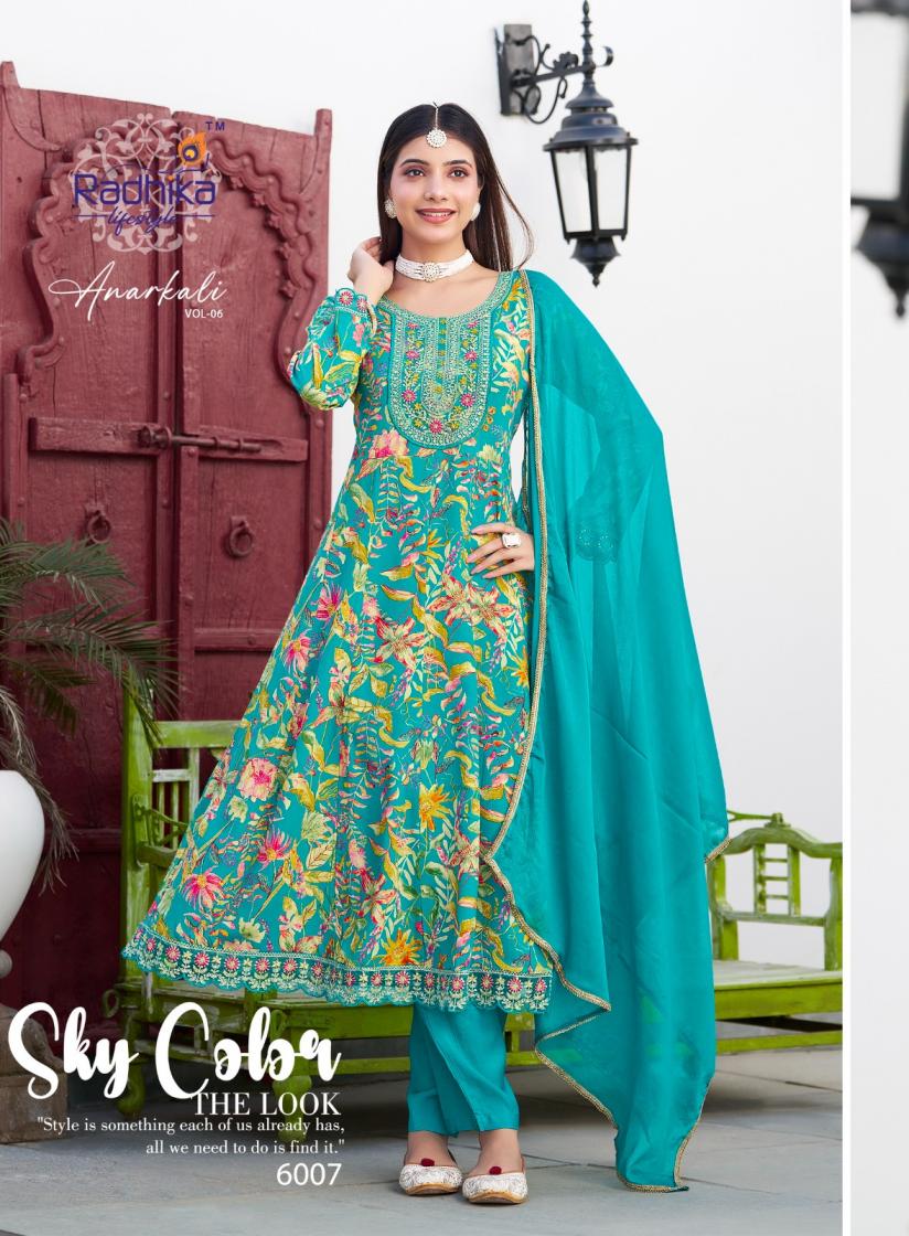 radhika lifestyle launch anarkali vol 6 rayon printed anarkali suit big size available