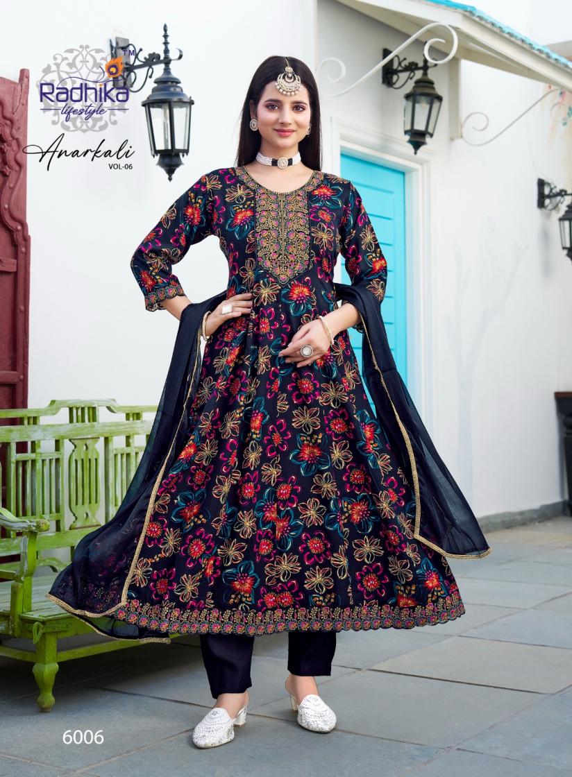 radhika lifestyle launch anarkali vol 6 rayon printed anarkali suit big size available