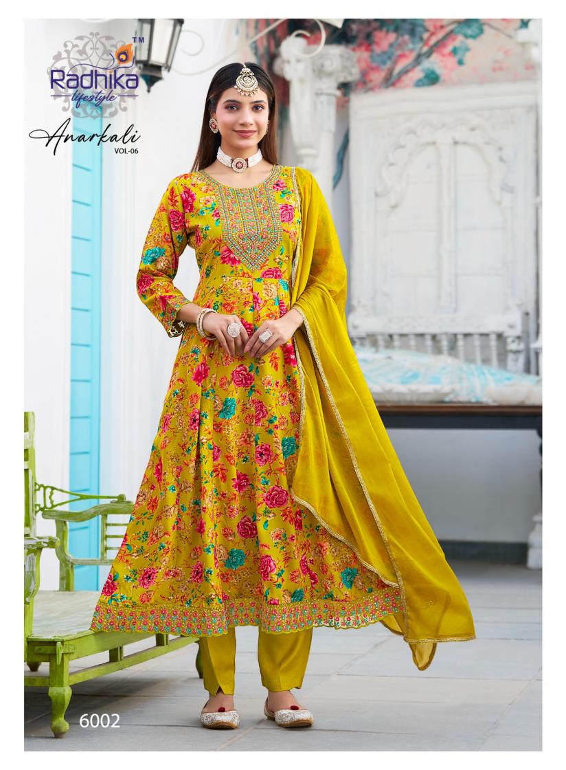 radhika lifestyle launch anarkali vol 6 rayon printed anarkali suit big size available