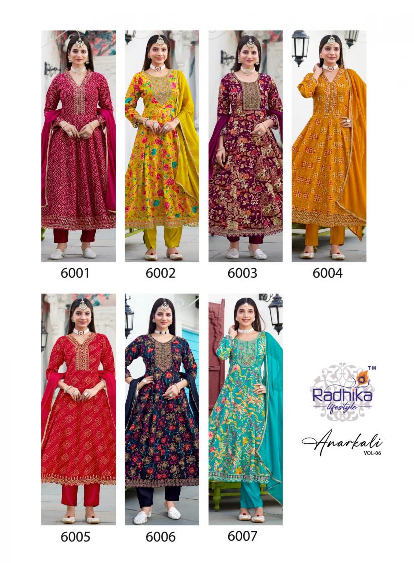 radhika lifestyle launch anarkali vol 6 rayon printed anarkali suit big size available