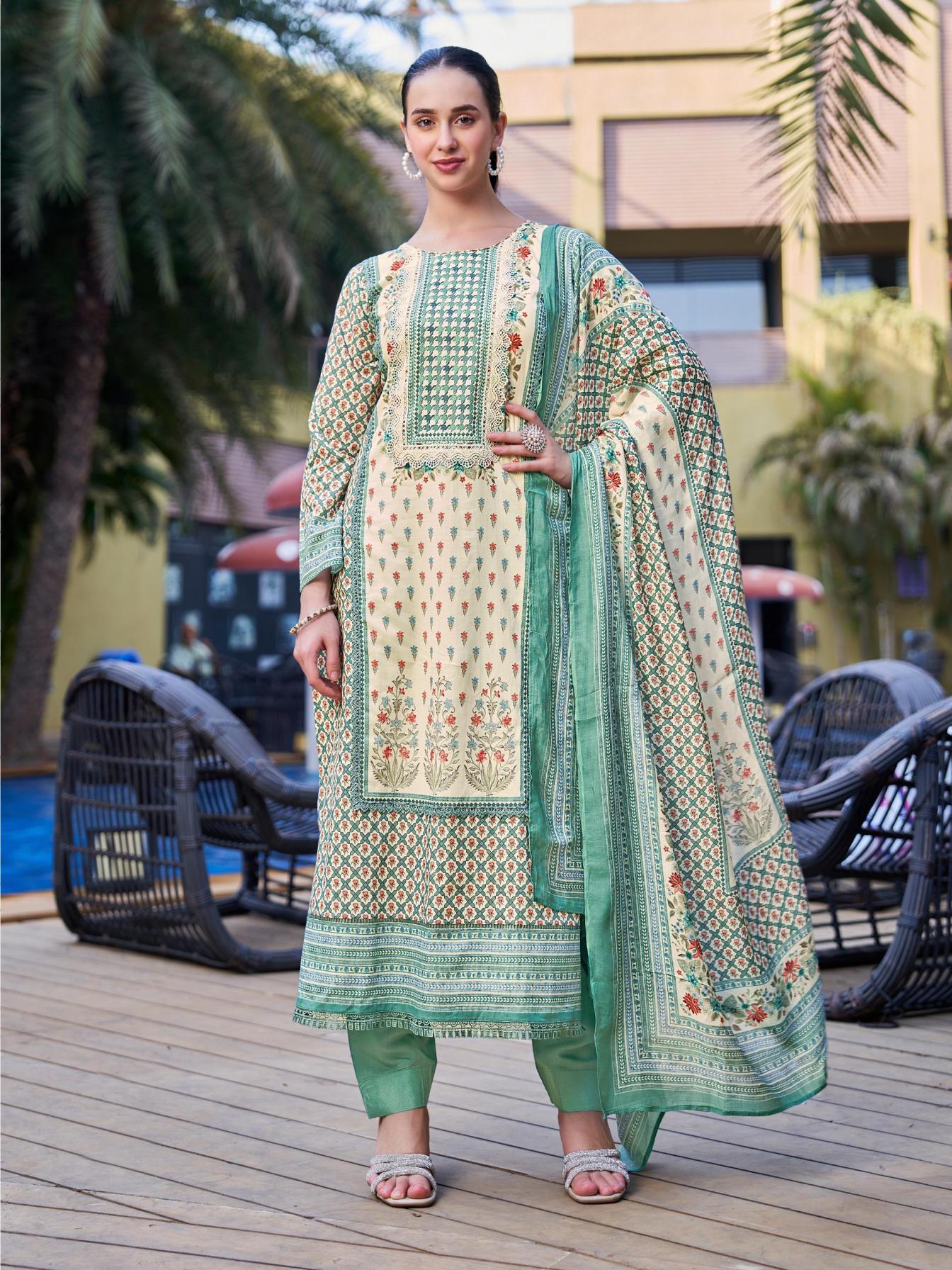 ibiza present royal orchid cotton printed summer special salwar suit