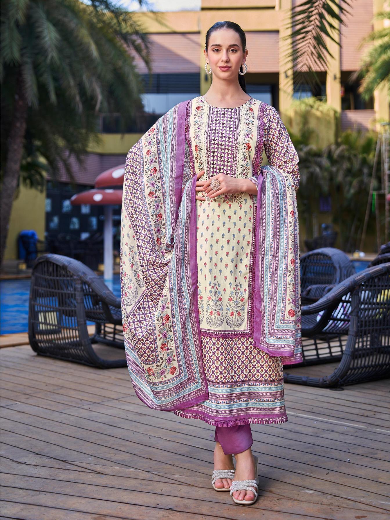 ibiza present royal orchid cotton printed summer special salwar suit