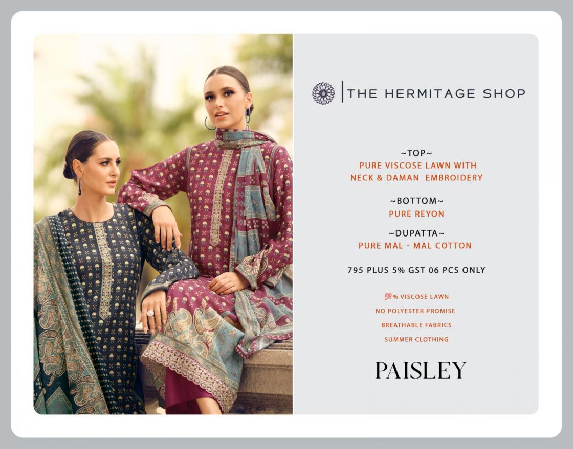 the hermitage shop present paisely Pure Viscos unstitched pakistani salwar suit