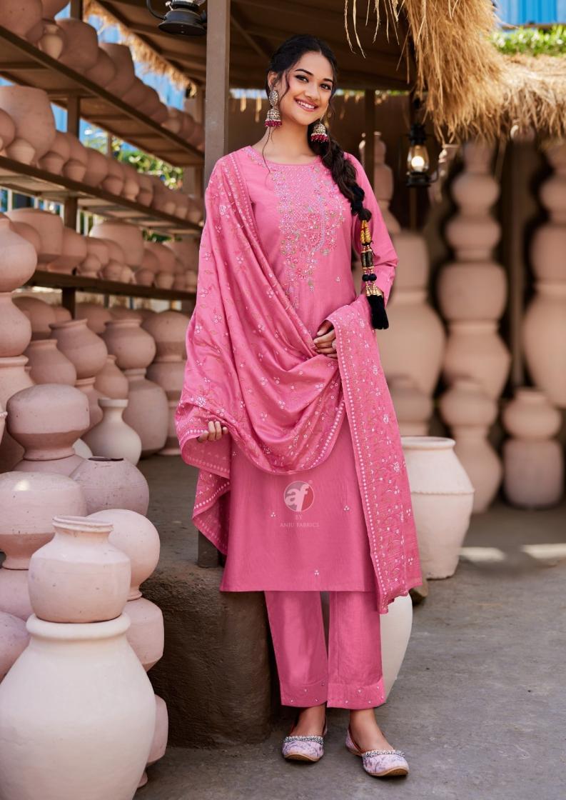 anju fab once more vol 5 viscose nylon exclusive full stitch big size 3pcs dress