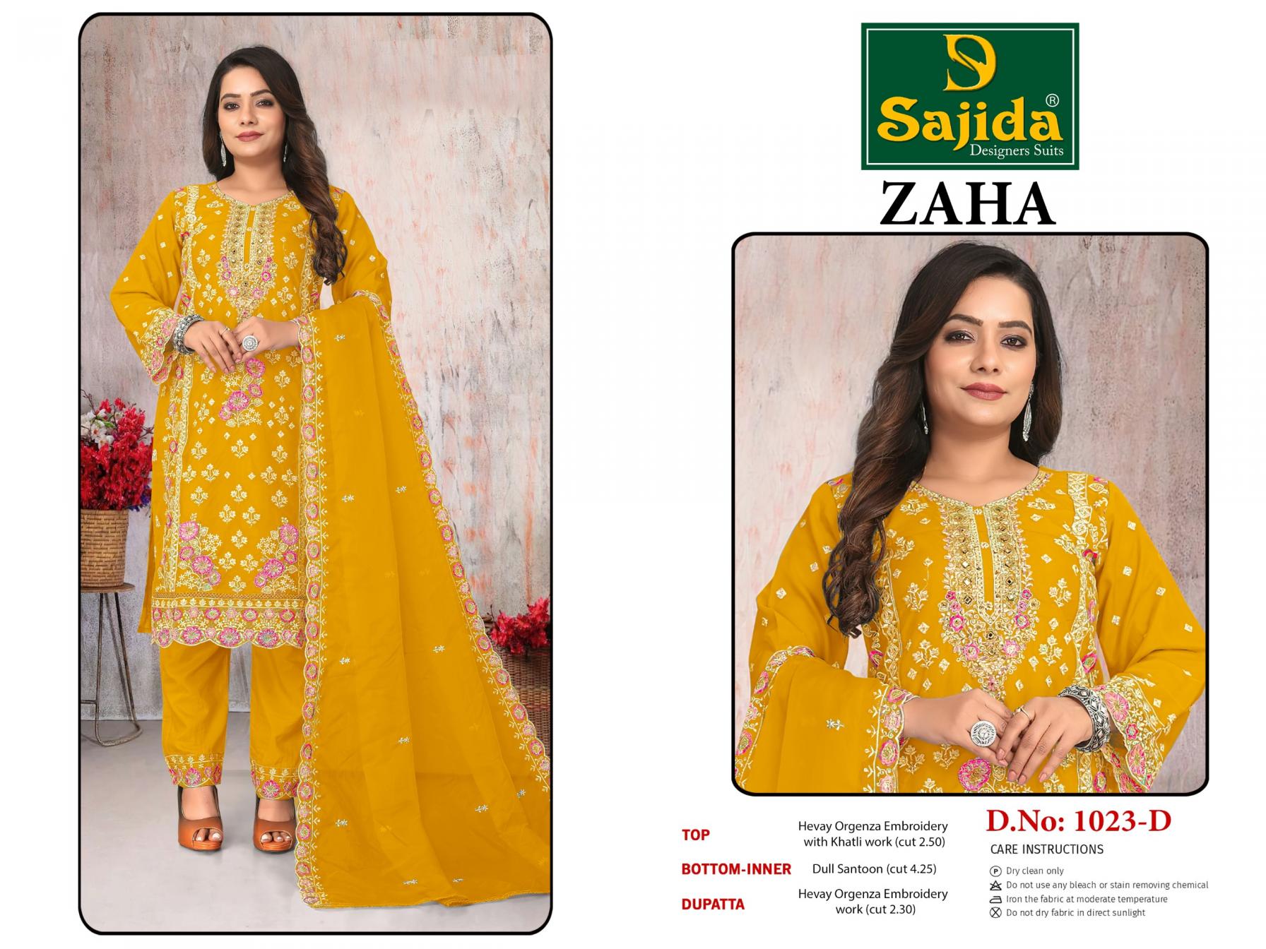 sajida present by zaha vol 2 organza party wear pakistani kurta set