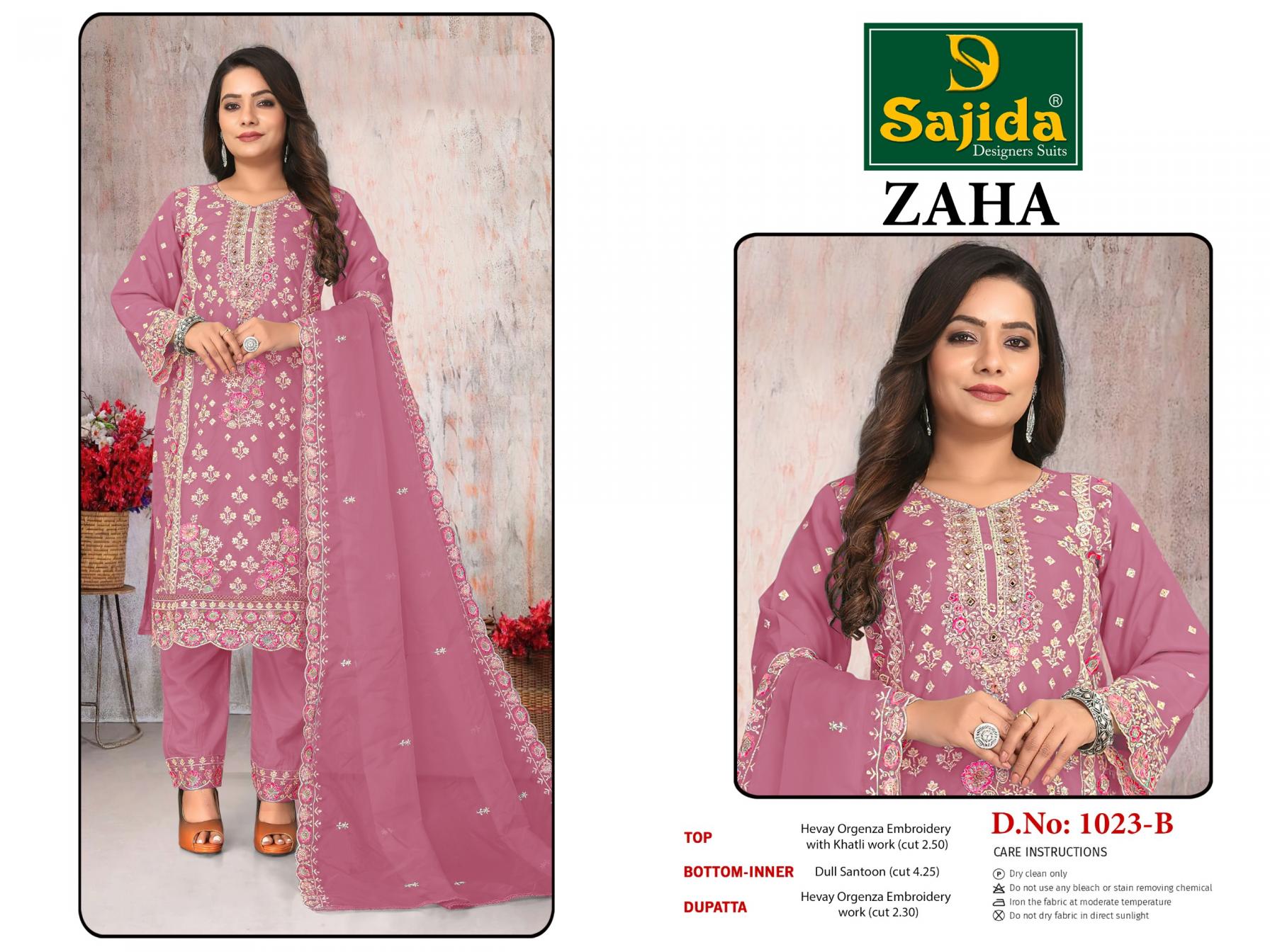 sajida present by zaha vol 2 organza party wear pakistani kurta set