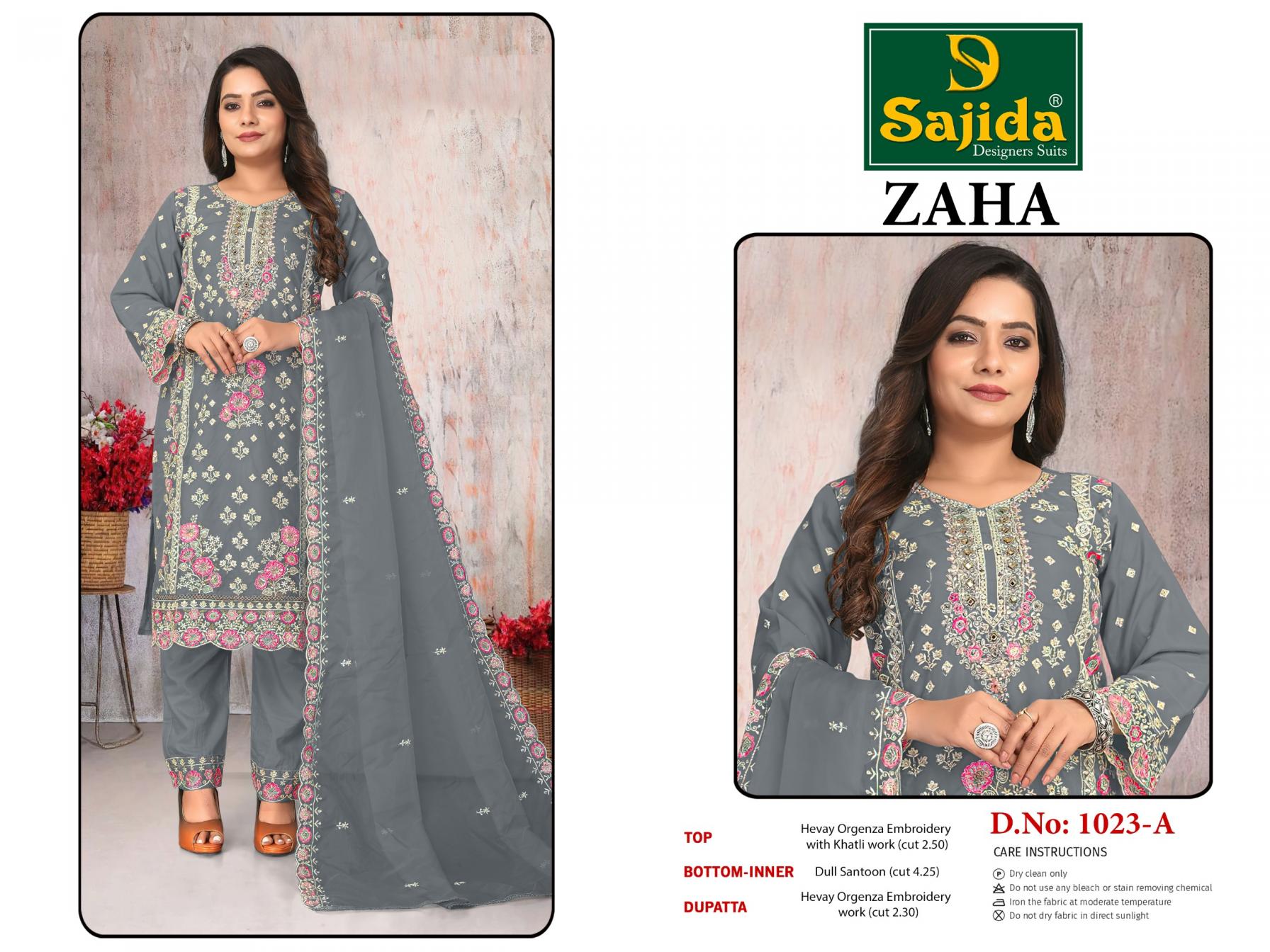 sajida present by zaha vol 2 organza party wear pakistani kurta set