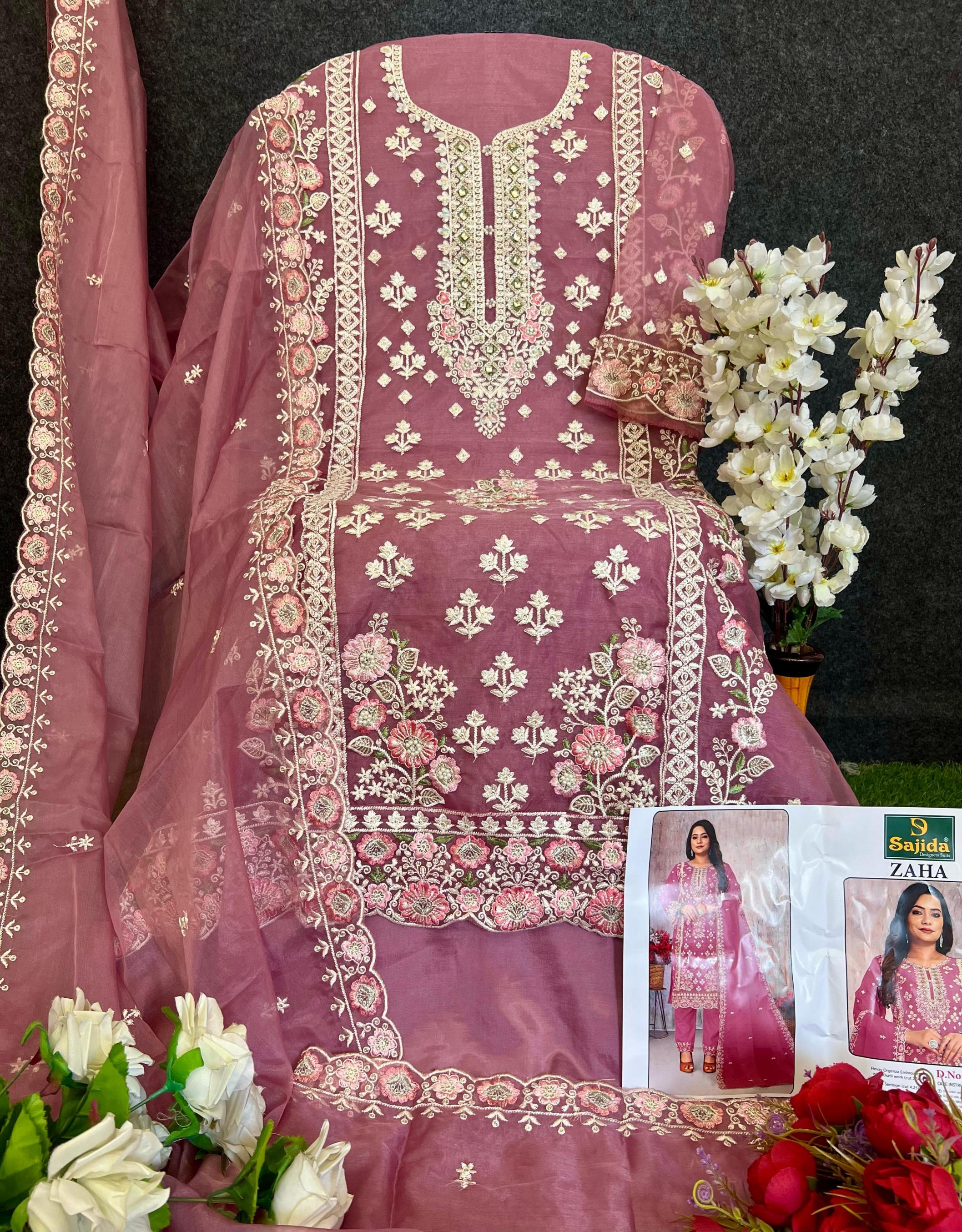 sajida present by zaha vol 2 organza party wear pakistani kurta set