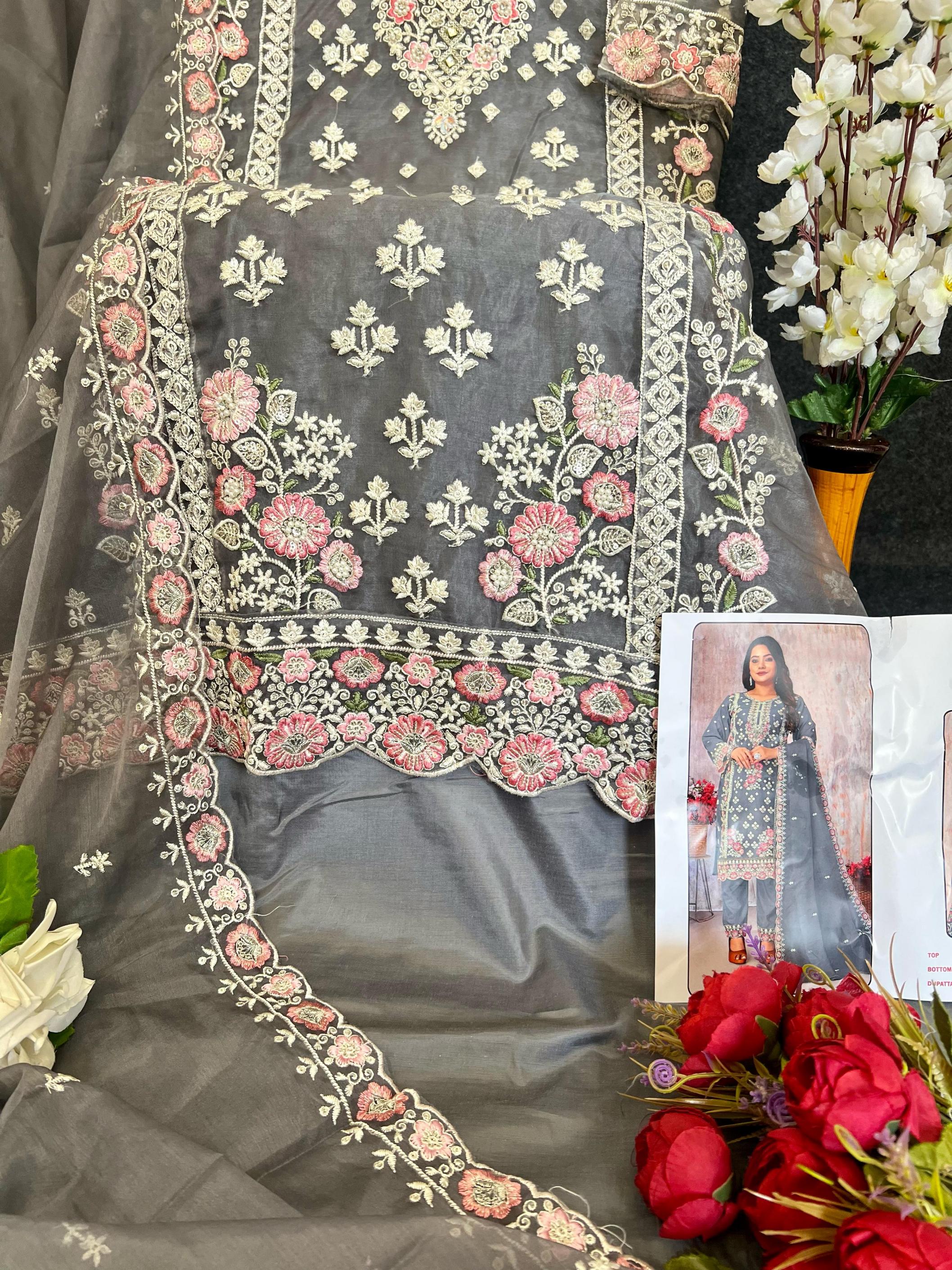 sajida present by zaha vol 2 organza party wear pakistani kurta set