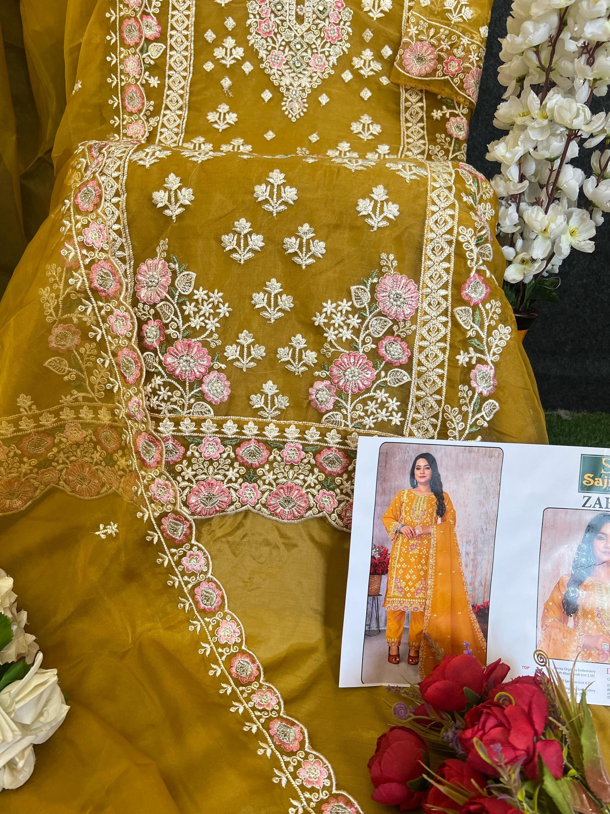 sajida present by zaha vol 2 organza party wear pakistani kurta set