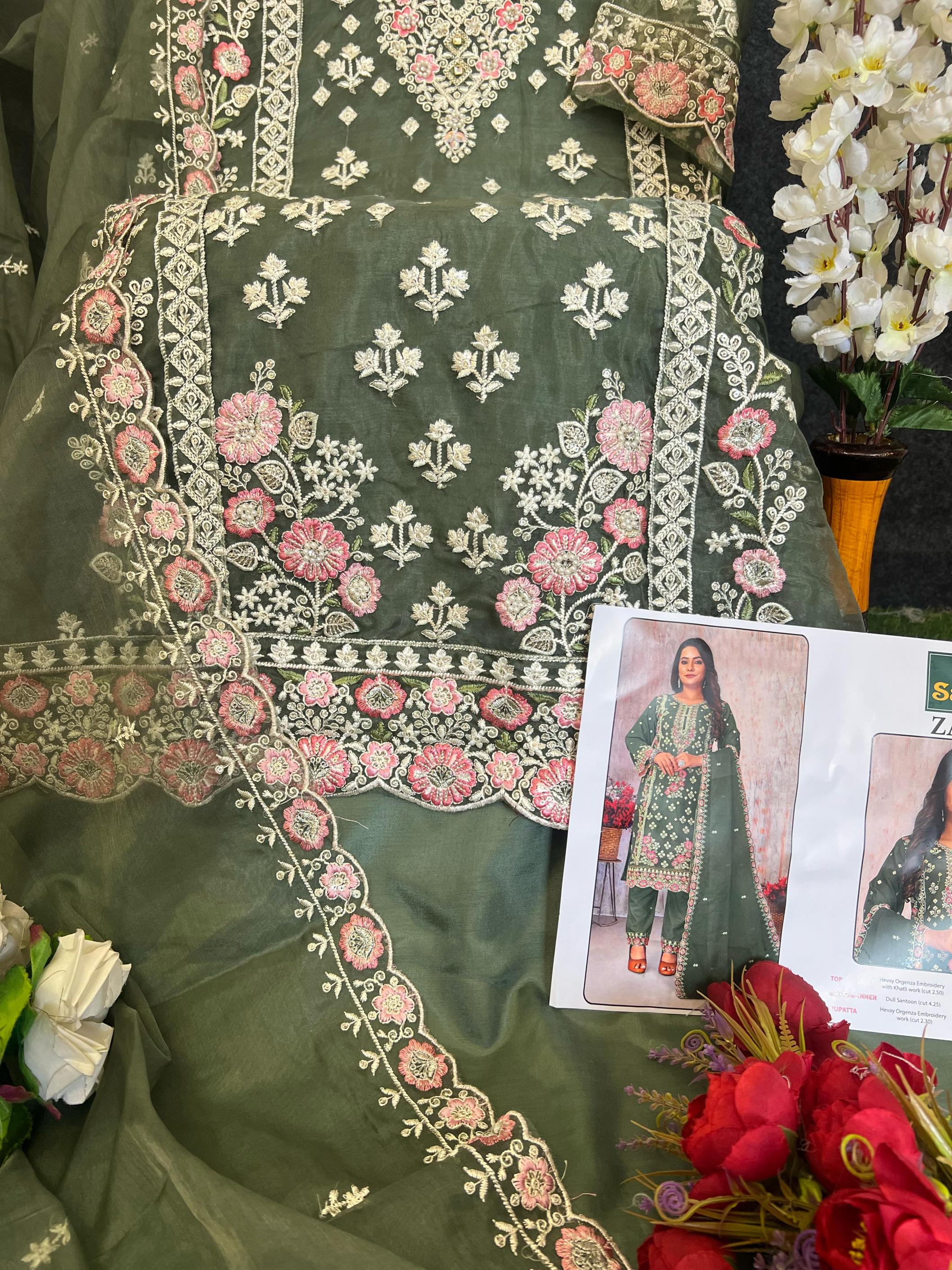 sajida present by zaha vol 2 organza party wear pakistani kurta set
