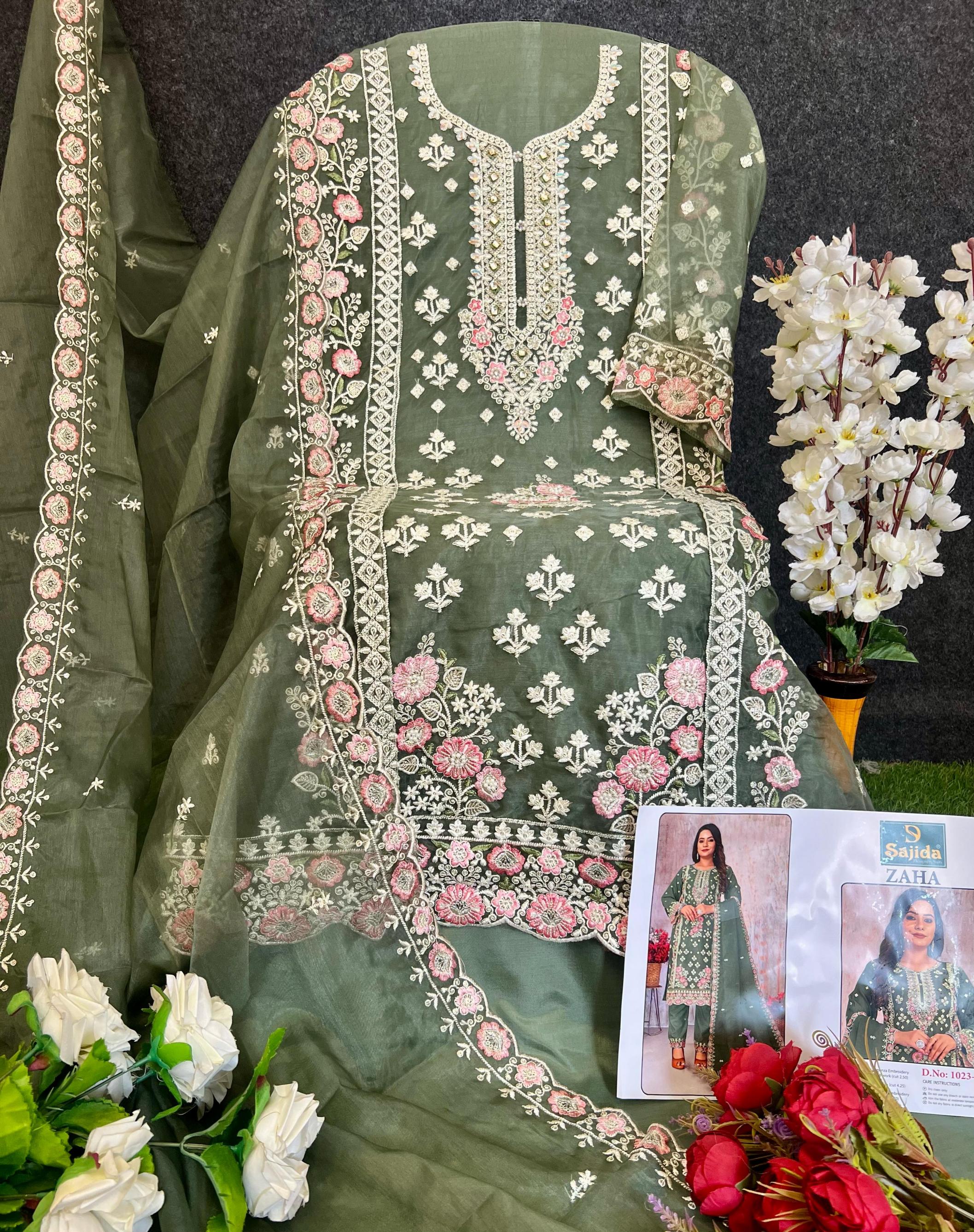 sajida present by zaha vol 2 organza party wear pakistani kurta set