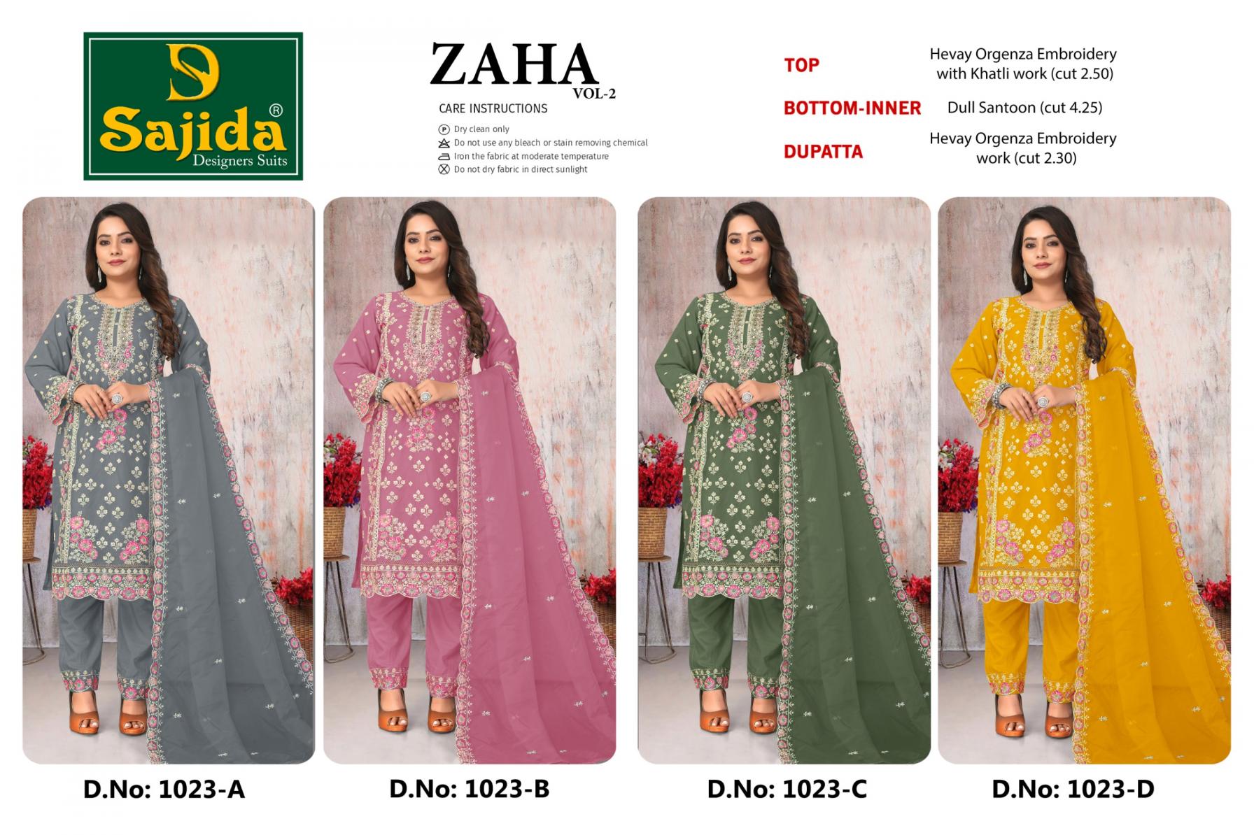 sajida present by zaha vol 2 organza party wear pakistani kurta set
