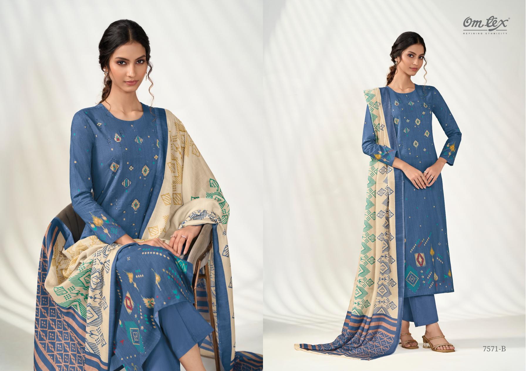 omtex bold fashion lawn cotton casual unstitch suit for ladies