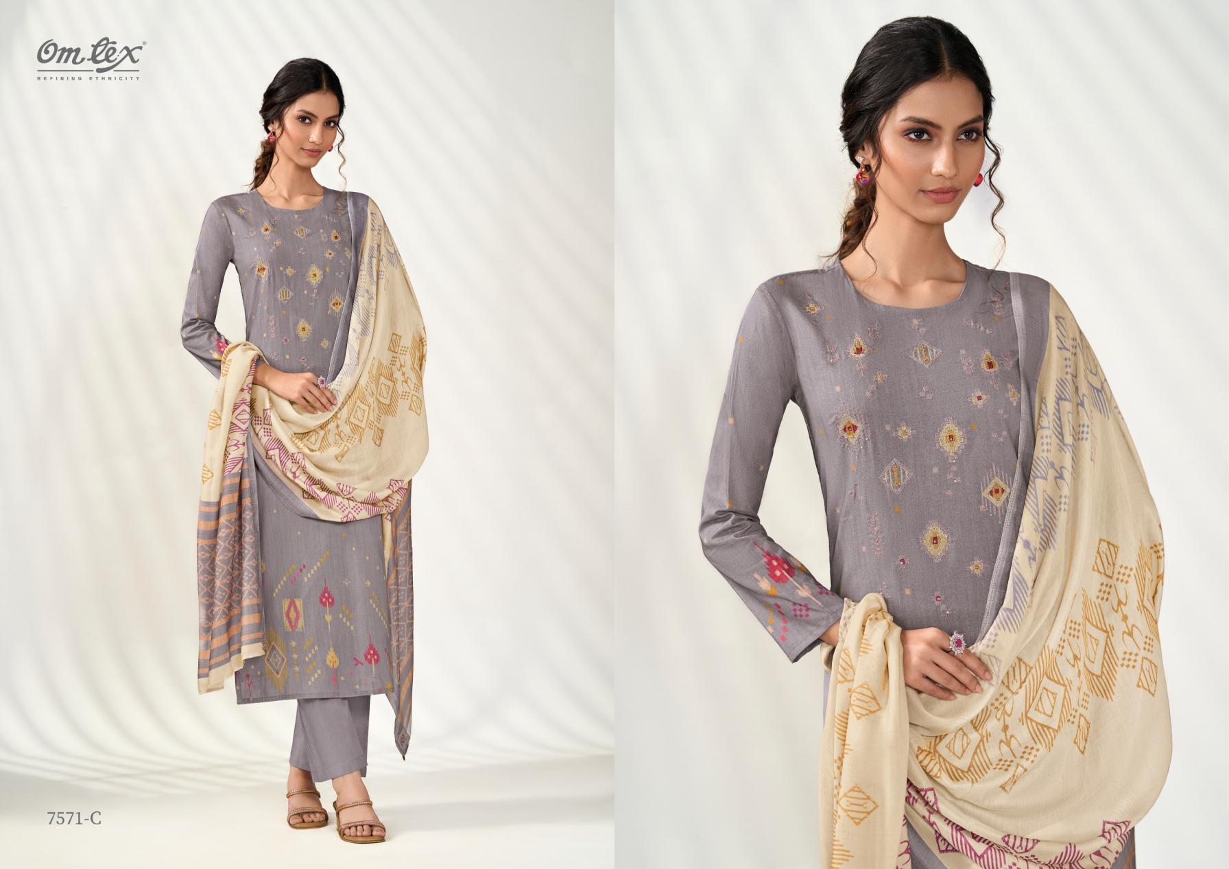 omtex bold fashion lawn cotton casual unstitch suit for ladies