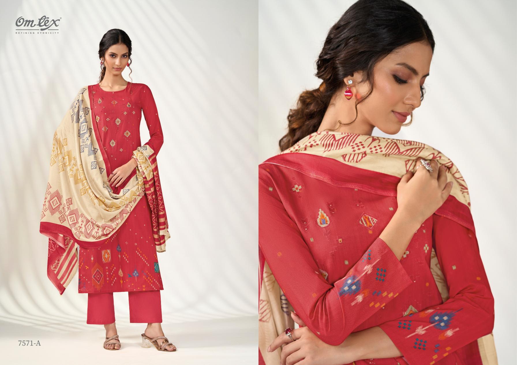 omtex bold fashion lawn cotton casual unstitch suit for ladies