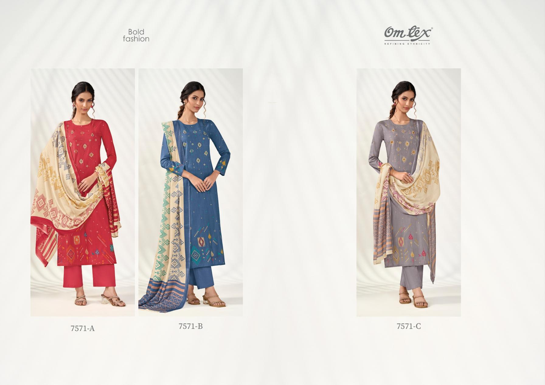 omtex bold fashion lawn cotton casual unstitch suit for ladies