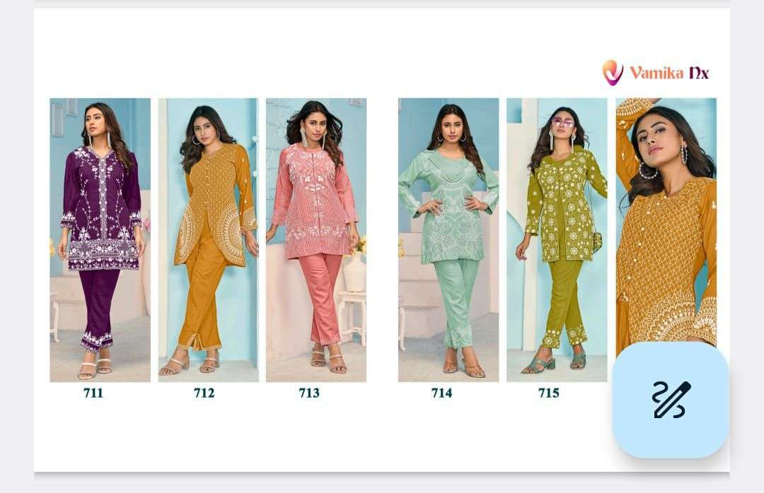 VAMIKA VEERA VOL 3 RAYON READYMADE DESIGNER CO-ORD SETS
