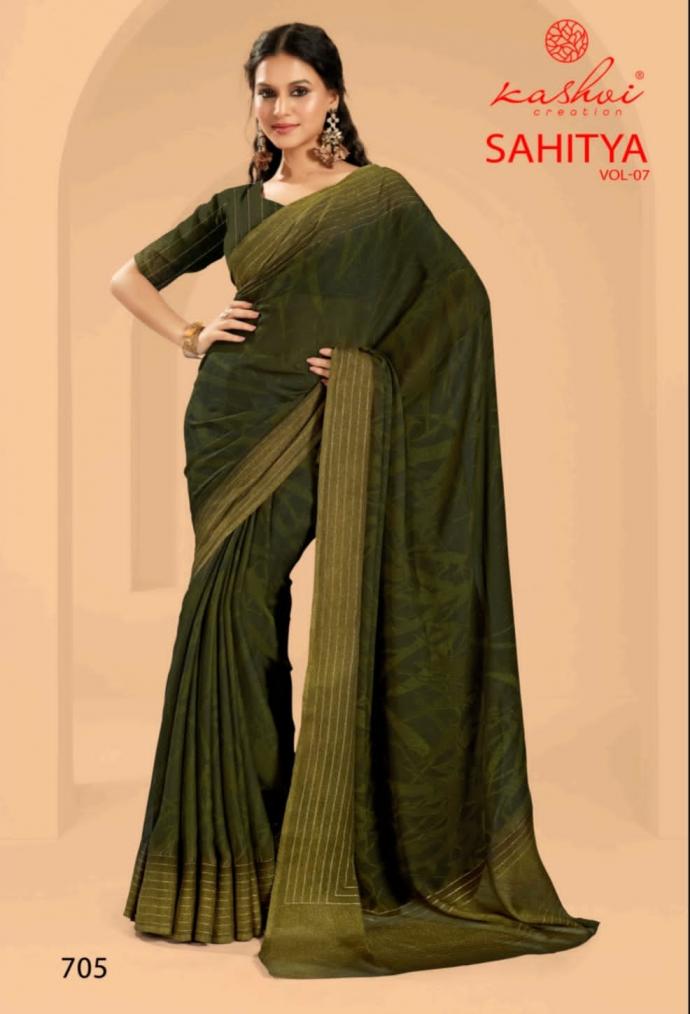 KASHVI CREATION SAHITYA VOL 7 DULL MOSS PRINT BEST SAREE ONLINE