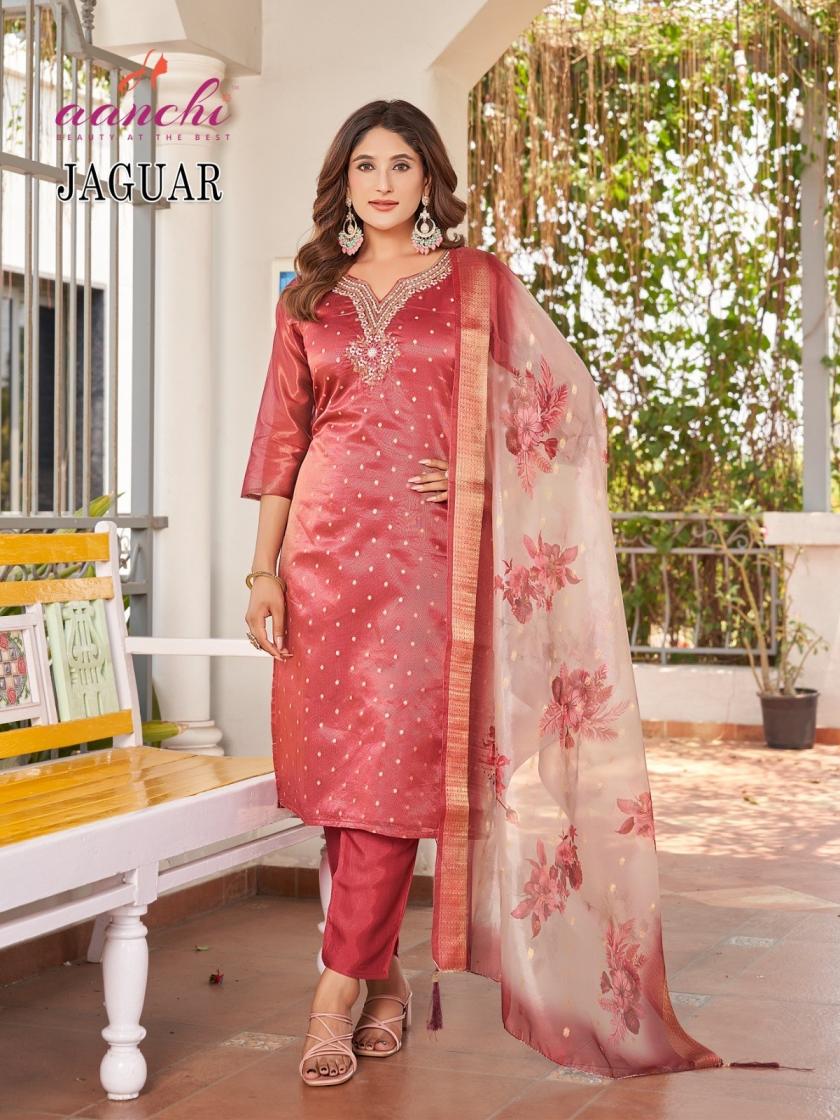 AANCHI JAGUAR SHIMMER JACQUARD READYMADE BEAUTIFUL DESIGN 3PCS DRESS