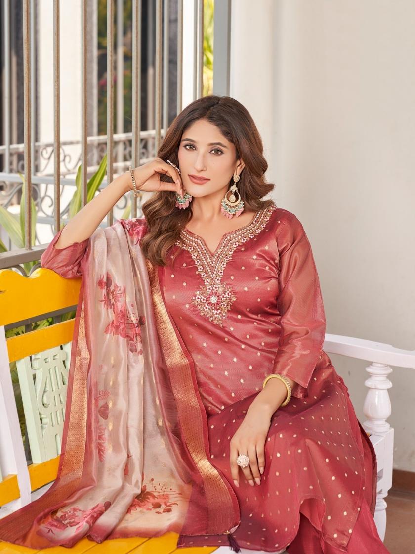 AANCHI JAGUAR SHIMMER JACQUARD READYMADE BEAUTIFUL DESIGN 3PCS DRESS