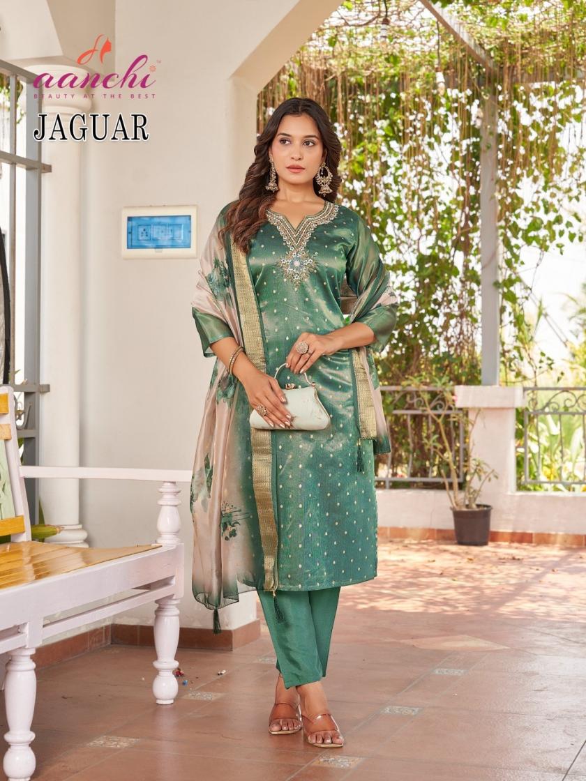 AANCHI JAGUAR SHIMMER JACQUARD READYMADE BEAUTIFUL DESIGN 3PCS DRESS