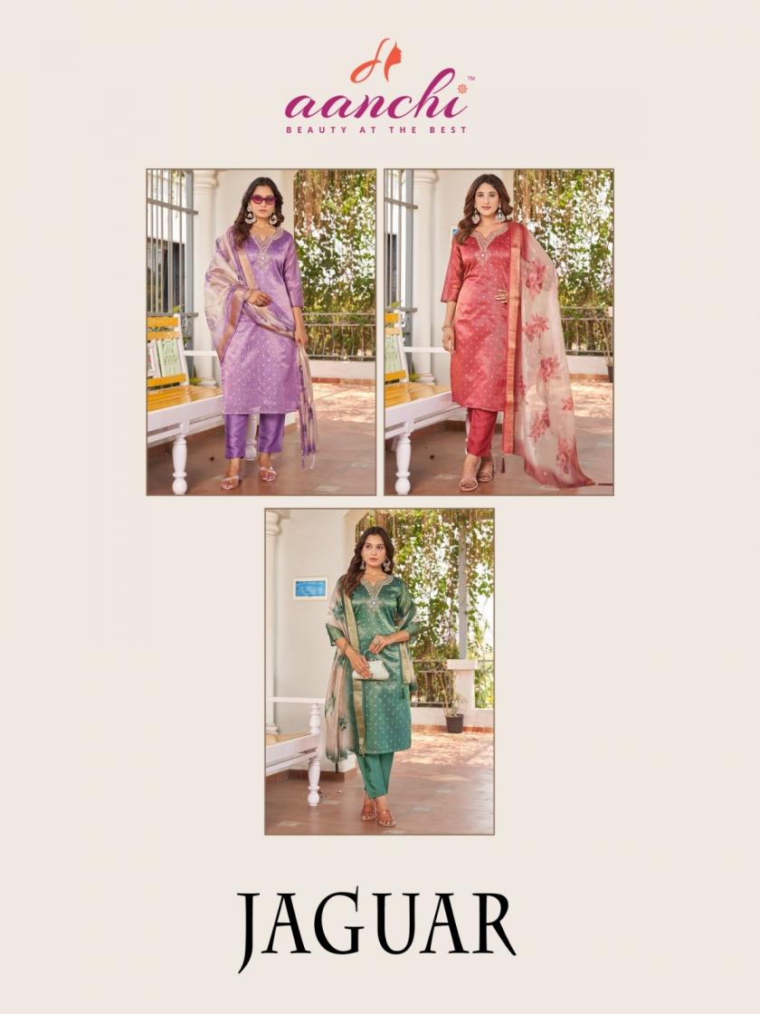 AANCHI JAGUAR SHIMMER JACQUARD READYMADE BEAUTIFUL DESIGN 3PCS DRESS