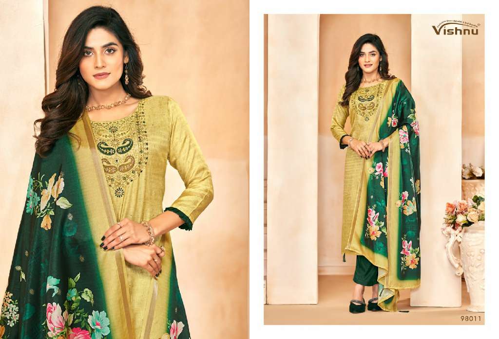Vishnu Muskaan Wholesale Tusser Silk With Work Trendy look Dress Material