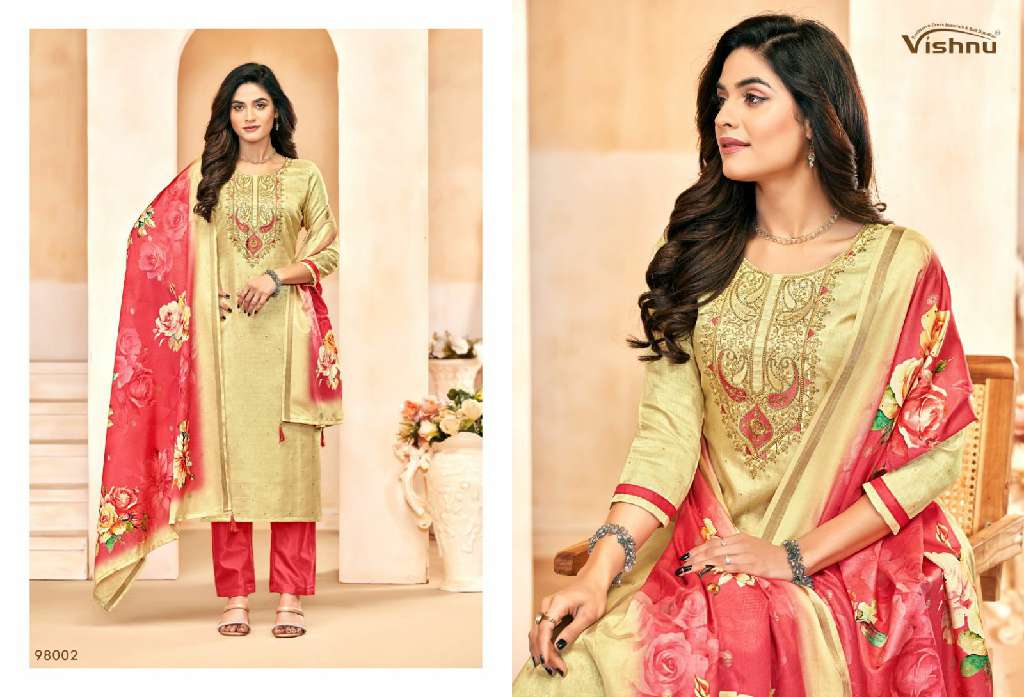 Vishnu Muskaan Wholesale Tusser Silk With Work Trendy look Dress Material