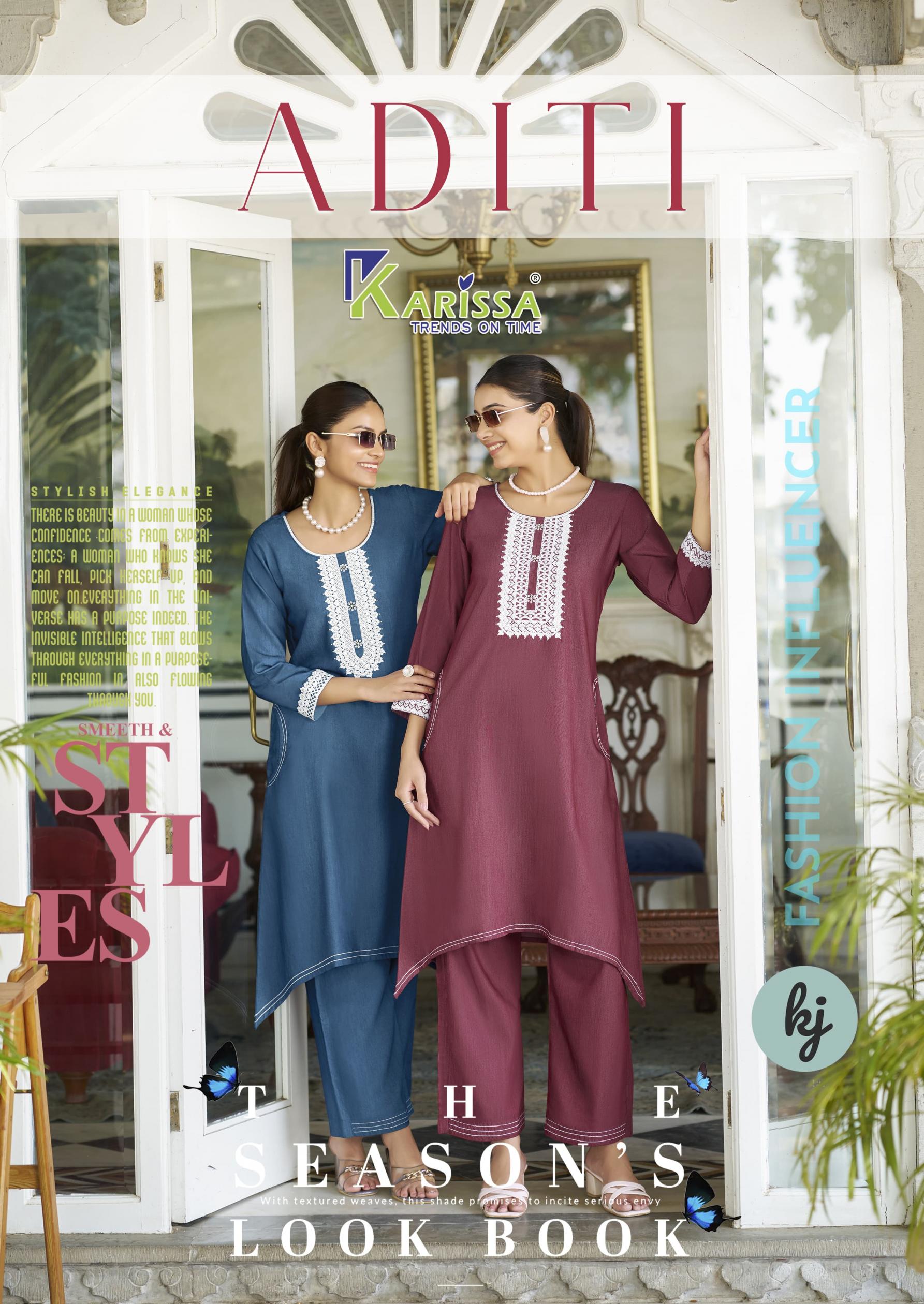 KARISSA ADITI DENIM FISH CUT UNIQUE COLOURS FULLY STITCH KURTI WITH PANT