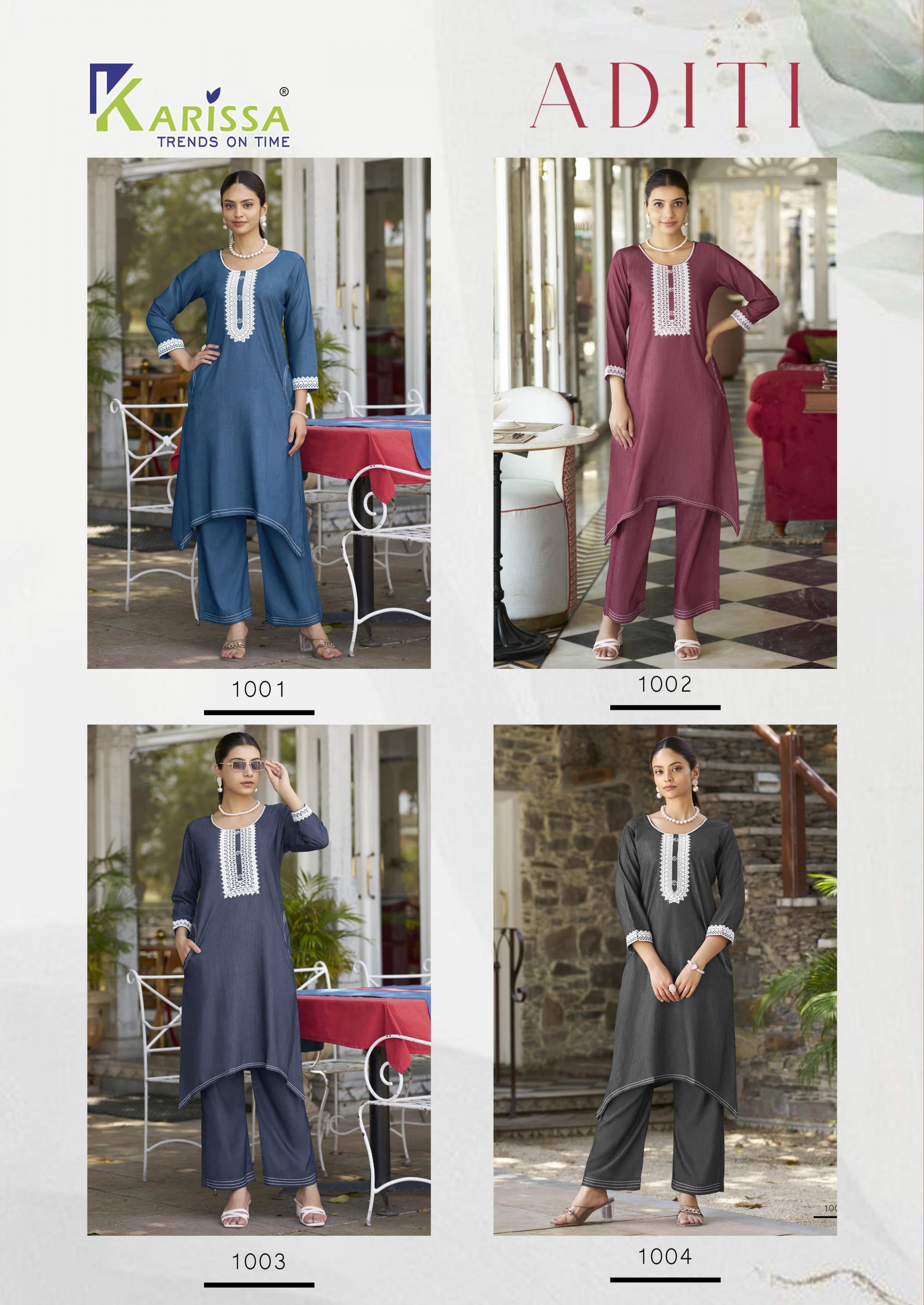 KARISSA ADITI DENIM FISH CUT UNIQUE COLOURS FULLY STITCH KURTI WITH PANT