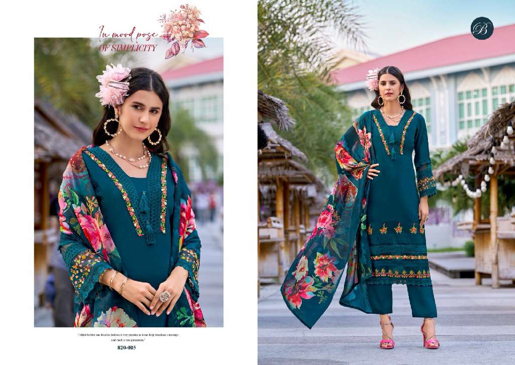 BELLIZA LAUNCH MAJESTIC WHOLESALE PURE ROMAN SILK WITH HEAVY EMBROIDERY 3PCS DRESS MATERIAL