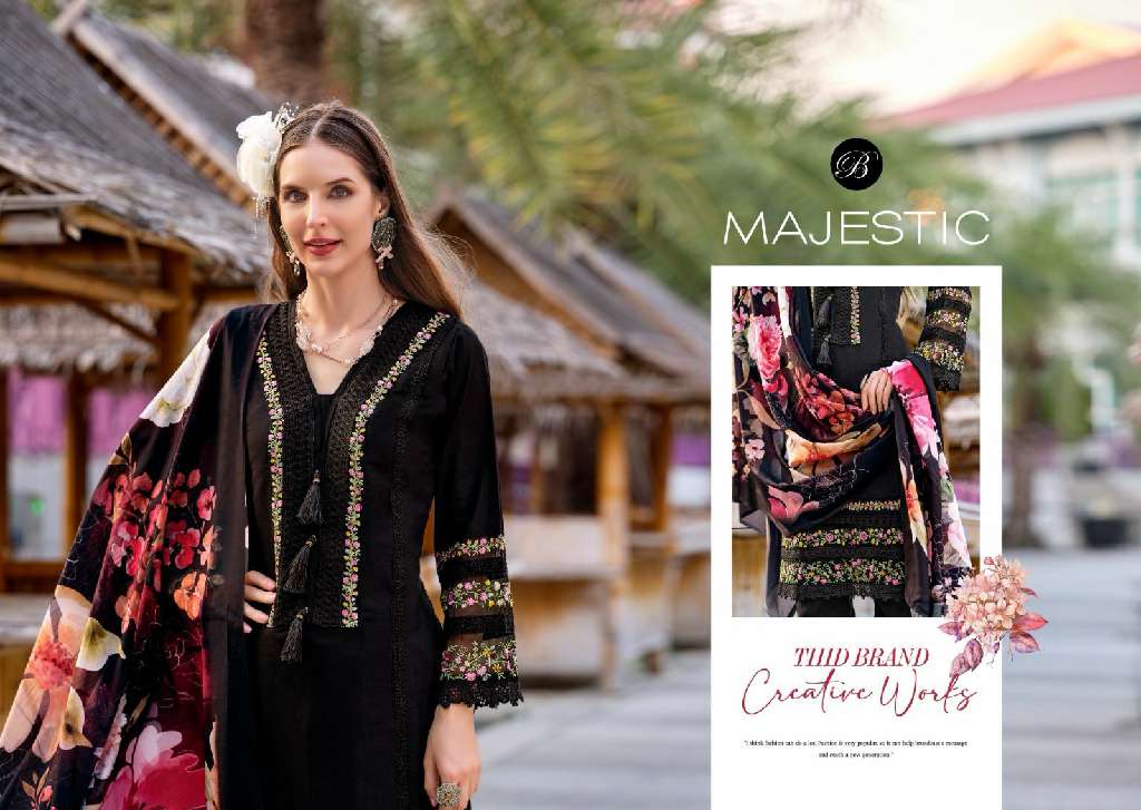 BELLIZA LAUNCH MAJESTIC WHOLESALE PURE ROMAN SILK WITH HEAVY EMBROIDERY 3PCS DRESS MATERIAL