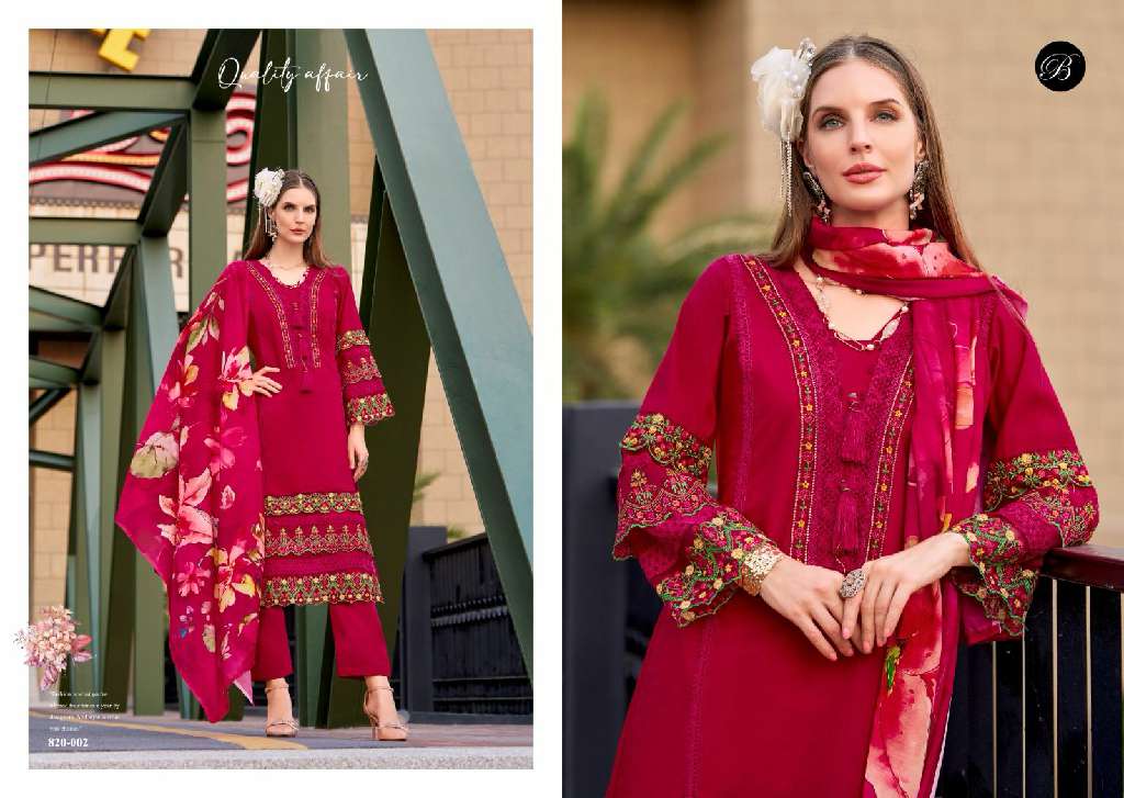 BELLIZA LAUNCH MAJESTIC WHOLESALE PURE ROMAN SILK WITH HEAVY EMBROIDERY 3PCS DRESS MATERIAL