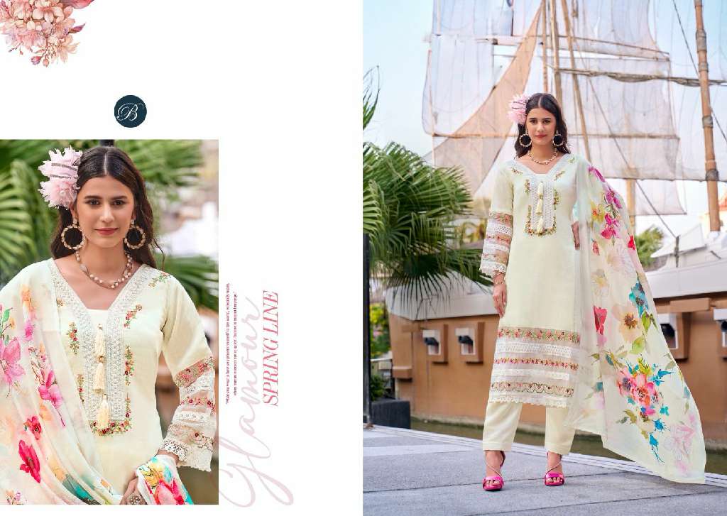 BELLIZA LAUNCH MAJESTIC WHOLESALE PURE ROMAN SILK WITH HEAVY EMBROIDERY 3PCS DRESS MATERIAL