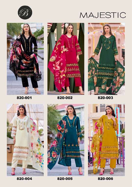 BELLIZA LAUNCH MAJESTIC WHOLESALE PURE ROMAN SILK WITH HEAVY EMBROIDERY 3PCS DRESS MATERIAL