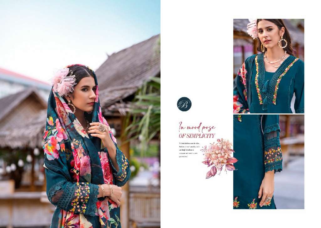 BELLIZA LAUNCH MAJESTIC WHOLESALE PURE ROMAN SILK WITH HEAVY EMBROIDERY 3PCS DRESS MATERIAL
